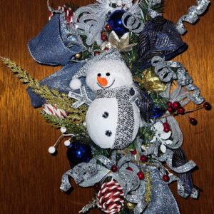 Festive Snowman Christmas Swag | Door Decoration with Ribbons & Ornaments
