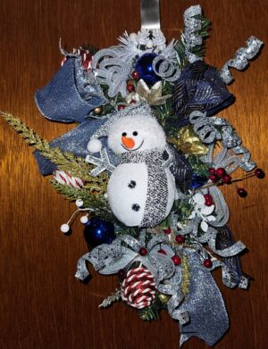 Festive Snowman Christmas Swag | Door Decoration with Ribbons & Ornaments