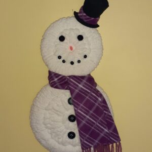 handmade snowman wall decor with purple scarf and top hat winter Christmas door decoration