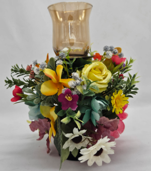 Spring Floral Candle Holder Centerpiece – Handmade Table Decor