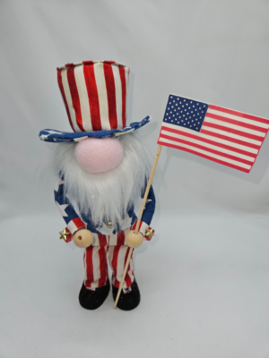 Uncle Sam Gnome with Big Pink Nose – Patriotic 4th of July Gnome Decor, Handmade Americana Gnome Figurine