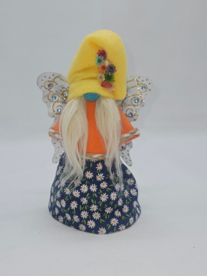 Handmade Daisy Butterfly Gnome with sparkling wings and floral hat by Metamorphosis by Babs